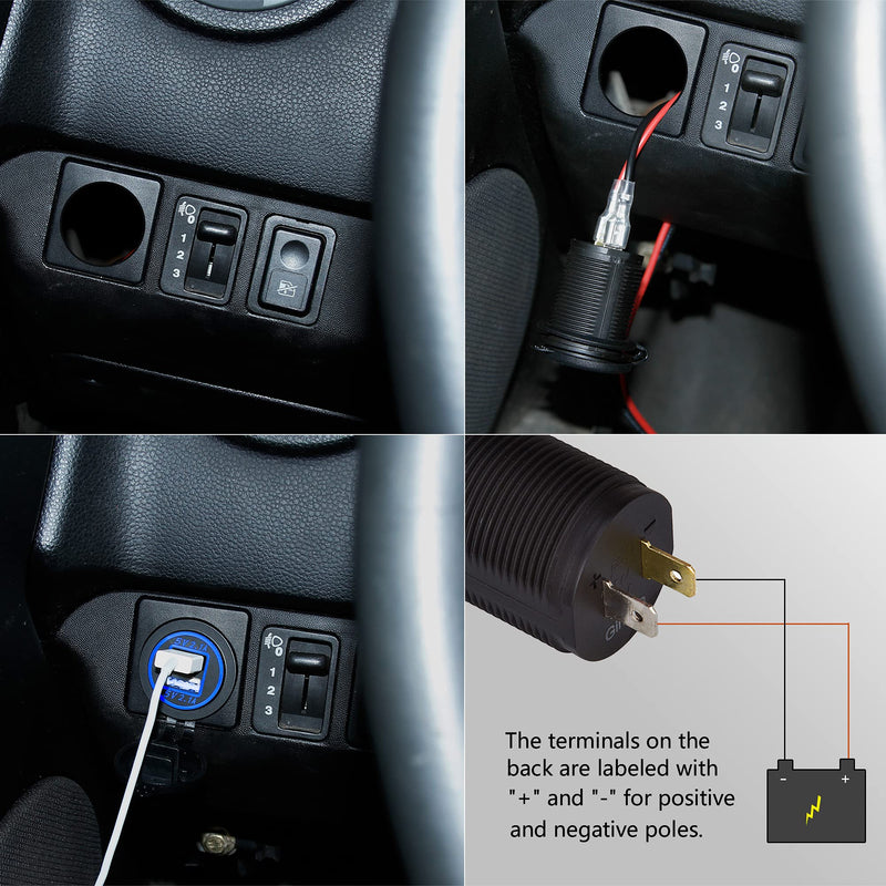 [Australia - AusPower] - Ginsco Dual USB Charger Socket Power Outlet 2.1A & 2.1A（4.2A） for Car Boat Marine RV Mobile with Wire Fuse DIY Kit Blue LED 