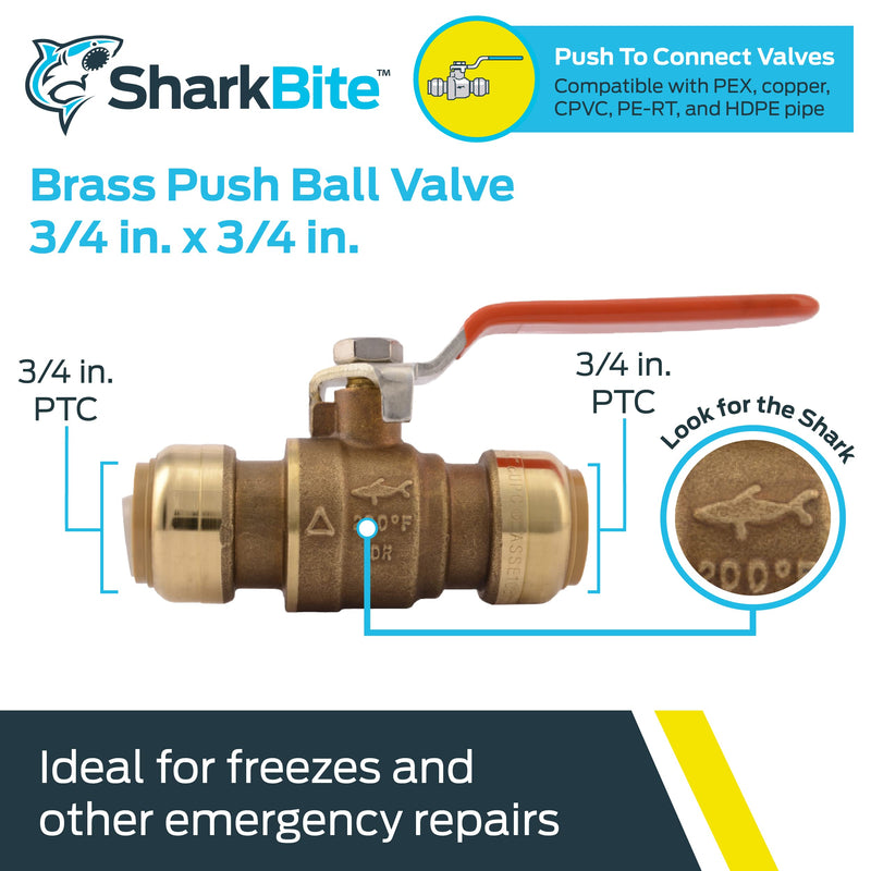 [Australia - AusPower] - SharkBite 3/4 Inch Ball Valve, Push to Connect Fitting, Water Shut Off, PEX Pipe, Copper, CPVC, PE-RT, HDPE, 22185-0000LFA 3/4 in. 
