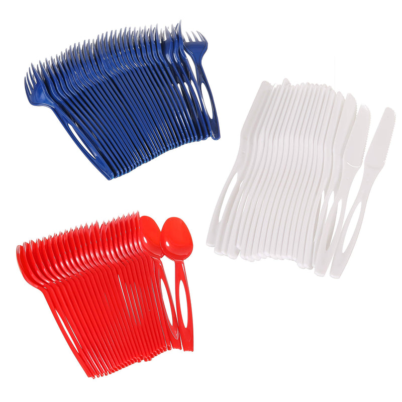 [Australia - AusPower] - Kingsford Full Size Assorted Plastic Cutlery 75ct Heavy Duty Disposable Plastic Cutlery Set Includes 30 Forks 20 Knives and 25 Spoons for Any Occasion Plastic Cutlery, Red, White, Blue, 75 Count 75 Pieces 