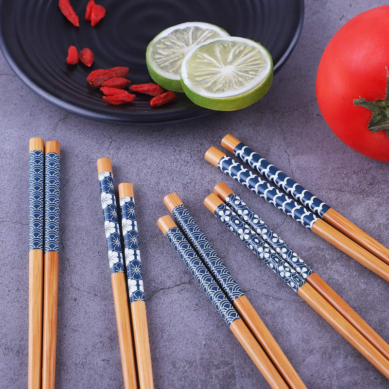 [Australia - AusPower] - Antner 5 Pairs Natural Bamboo Chopsticks Reusable Classic Japanese Style Chop Sticks Gift Sets, Dishwasher Safe, 8.8 Inch/22.5cm Natural Bamboo Style 2 