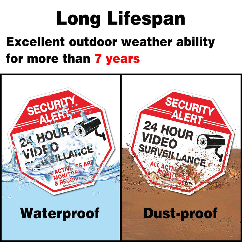 [Australia - AusPower] - (4 Pack) Security Alert, 24 Hour Video Surveillance, All Activities Monitored Signs,10 x 10 .040 Aluminum Reflective Warning Sign for Home Business CCTV Security Camera, Indoor or Outdoor Use 