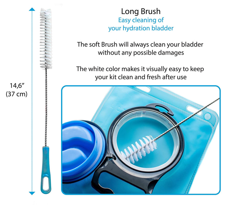 [Australia - AusPower] - InnerFit Hydration Bladder Cleaning Kit - 5 in 1 Water Bladder Cleaning Kit for Universal Bladders - 3 Brushes - 1 Collapsible Frame - 1 Carrying Pouch 