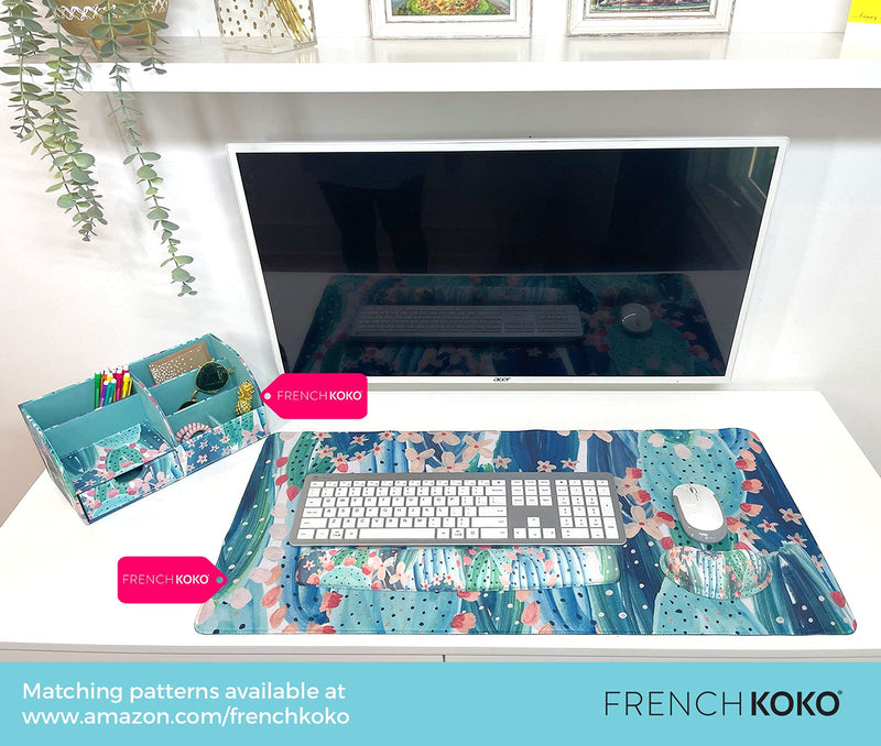 [Australia - AusPower] - French Koko Large Mouse Pad, Long Desk Mat, Keyboard Pad, Desktop Accessories Home School College Decor Supplies Pretty Mousepad Big Computer Office Essentials Women Girls XL Pink Green Cute Cactus 