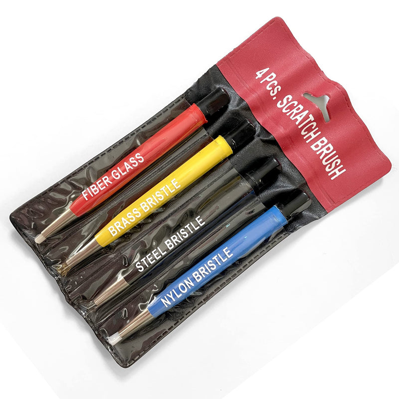[Australia - AusPower] - Pixiss Scratch Brush Pen Set, Fiberglass, Steel, Brass, Nylon, 5-inches Pen Style Prep Sanding Brush 4-Pack for Removing Corrosion and Rust, Jewelry, Electrical Circuit Boards and Auto Body Work 4 Piece Set 