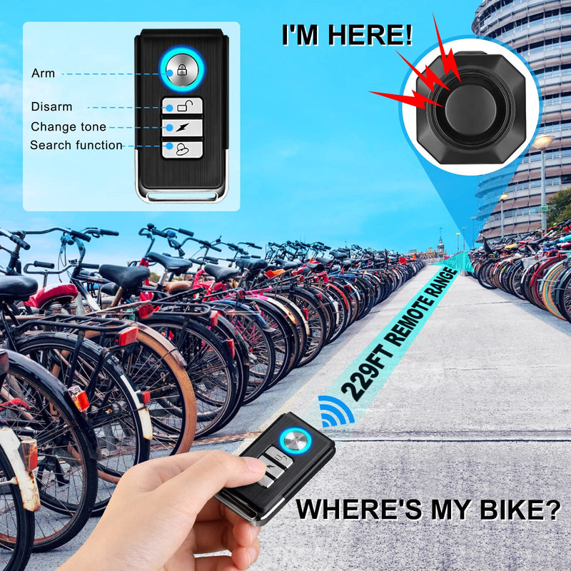 [Australia - AusPower] - WSDCAM USB Rechargeable Bike Alarm with Remote, 110dB Loud Wireless Anti Theft Vibration Motion Sensor Vehicle Security Alarm System Waterproof Bicycle Trailer Motorcycle Alarm 