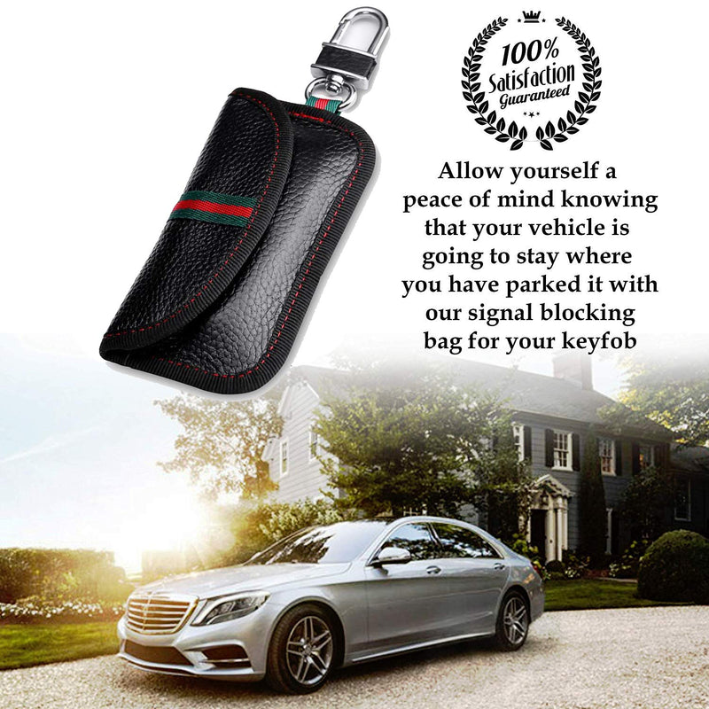 [Australia - AusPower] - VAWcornic 2 Pack Faraday Bag for Car Key Fob, Genuine Leather Car Key RFID Signal Blocking Pouch Keyless Signal Block Key Case for Car Security, Anti-Theft Remote Entry Smart Fob Protection - Black 