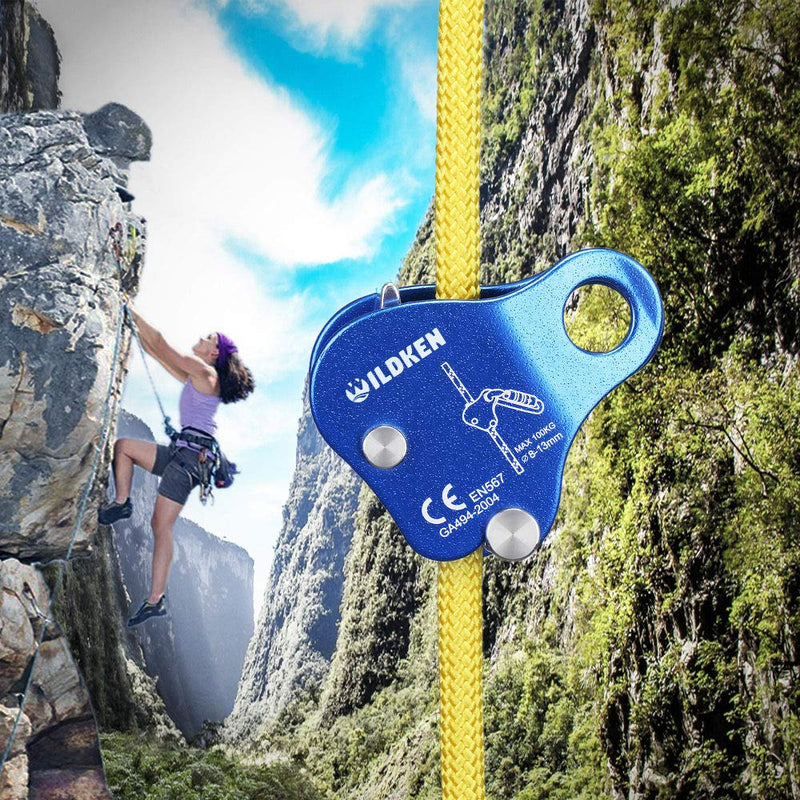 [Australia - AusPower] - Wildken Climbing Ascender Fall Protection Belay Device Climbing Rope Grip Clamp for Rock Climbing Mountaineering Tree Arborist Expedition Caving Rescue Aerial Work (Blue) 