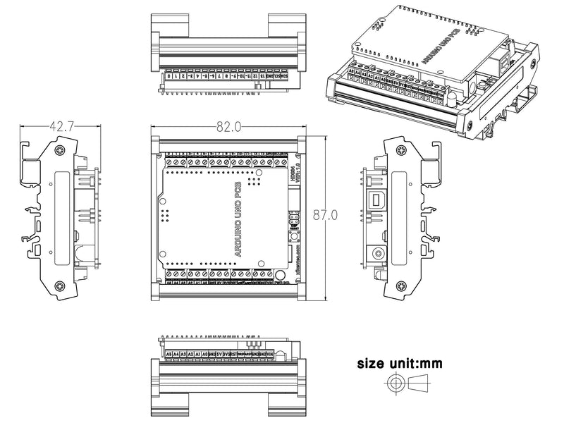 [Australia - AusPower] - DIN Rail Mount Pinout Breakout Terminal Block Module for Arduino UNO R3 