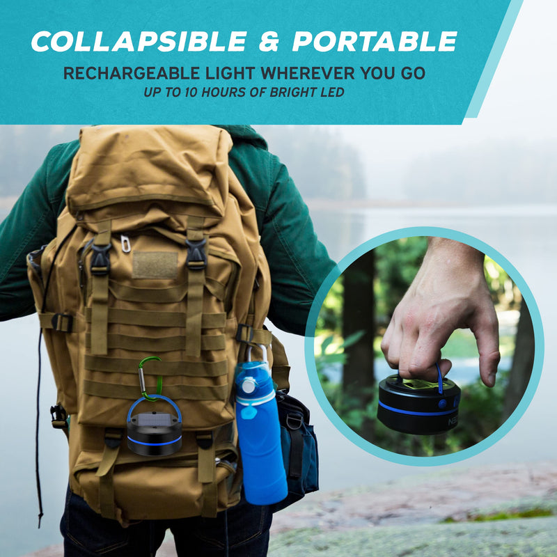 [Australia - AusPower] - KIZEN Collapsible LED Solar Lantern - Rechargeable, USB & Solar Powered Camping Lights for Hiking, Backpacking and Emergency Use - Portable Outdoor Camp Light - Blue 