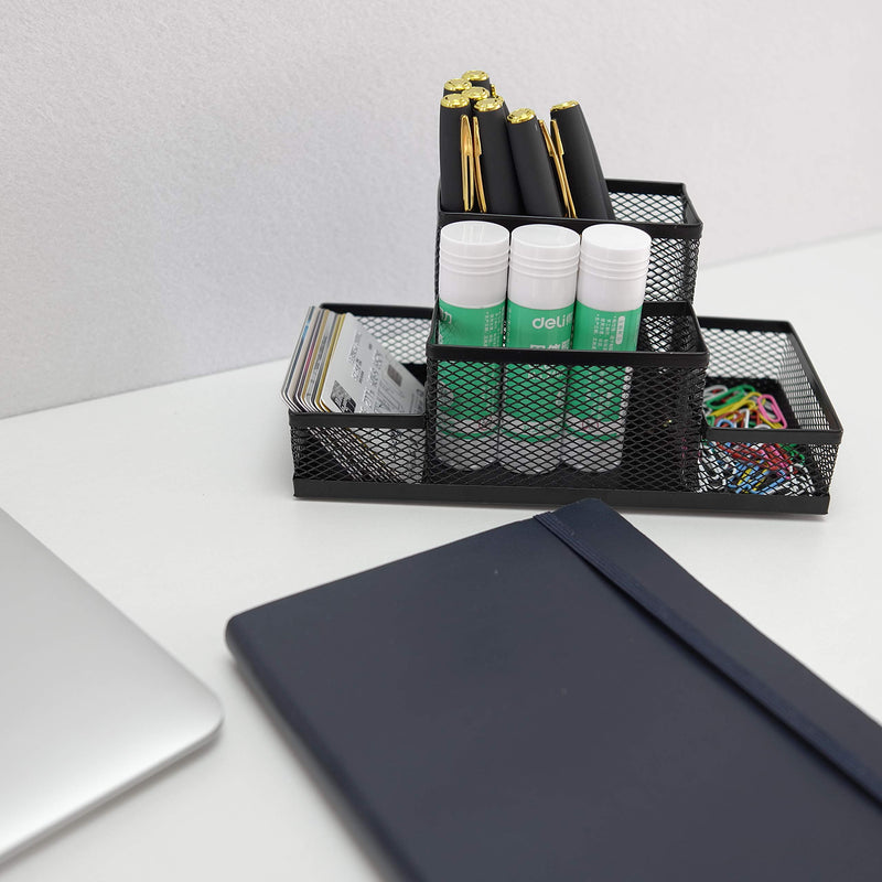 [Australia - AusPower] - Fengtaiyuan T02 Black-Plus, Big Black Metal Wire Mesh Pencil Holder, Desktop Organizer 