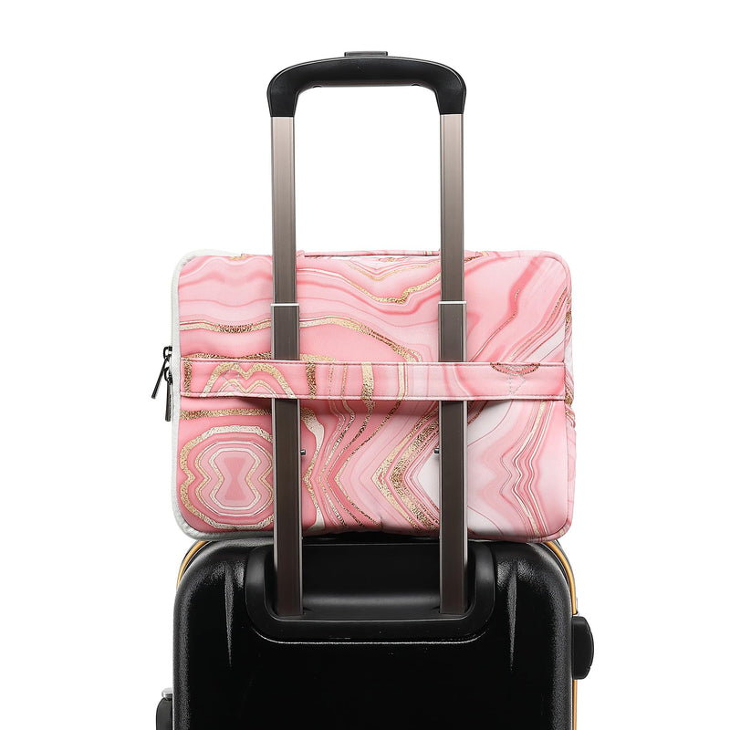 [Australia - AusPower] - SANFAN 360° Protective Laptop Sleeve Case Bag with 2 Pockets,Laptop Cover with Handle and Luggage Strap for MacBook Pro 16 inch and 15 inch-15.6 inch Laptop (Pink Marble) Pink Marble 