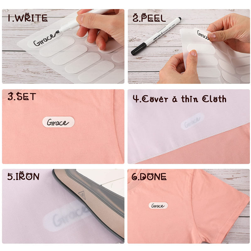 [Australia - AusPower] - 210 Pieces Writable Iron On Clothing Labels Iron Kids Clothing Labels Pre-Cut Iron On Clothing Name Labels with 1 Piece Fabric Marker Pen for School Uniform, College, Day Care and Uniforms 210 