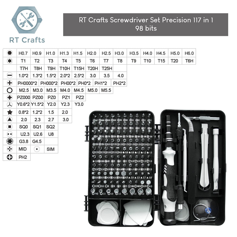 [Australia - AusPower] - RT Crafts Precision Screwdriver Set 117 in 1, Computer Repair or cleaning Professional Tool Kit, Magnetic driver for PC, Mac, Laptop, Phone Xbox, Toys 