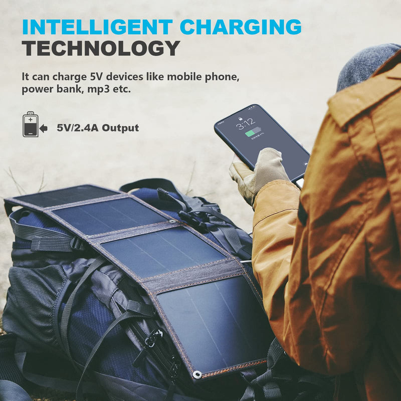 [Australia - AusPower] - [2022 Upgraded Tiny Solar Charger], BigBlue 14W SunPower Solar Panels with USB(5V/2.4A), IPX4 Waterproof, Folding Portable Solar Phone Charger Compatible with iPhone X/8/7, Tablet, Samsung LG etc Grey 