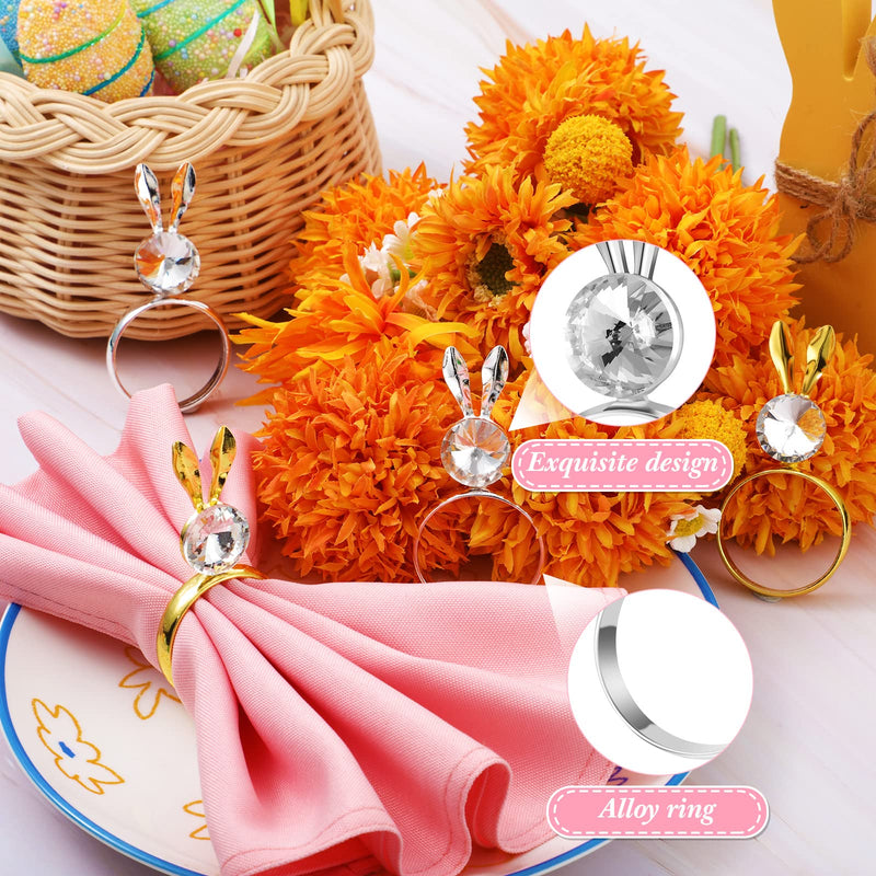 [Australia - AusPower] - 8 Pieces Bunny Napkin Ring Easter Serviette Rings Holder Buckle Easter Napkin Ring Bunny Ear Napkin Rings Metal Alloy Crystal Napkin Ring for Easter Table Decor (Silver,Lovely Style) Silver Lovely Style 