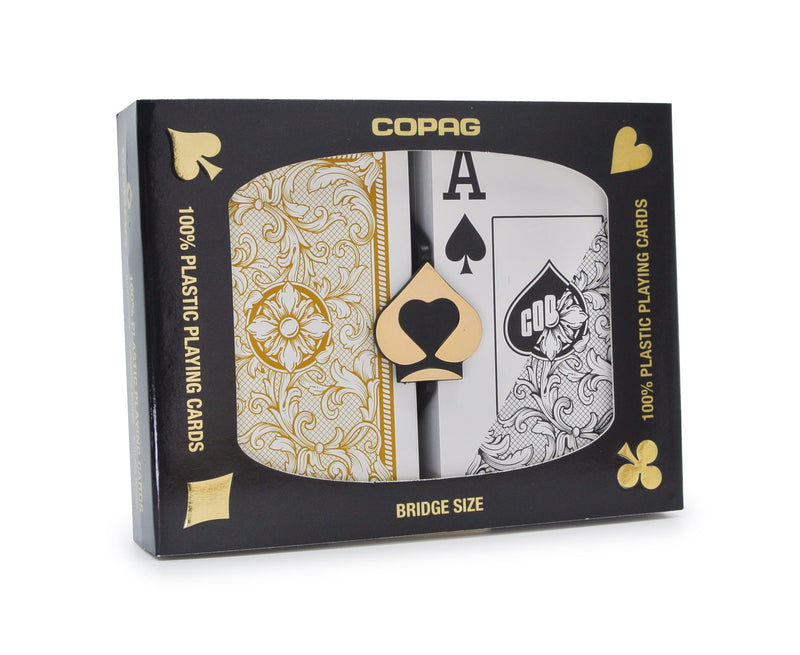 [Australia - AusPower] - Copag Legacy Design 100% Plastic Playing Cards, Bridge Size Jumbo Index Black/Gold Double Deck Set 