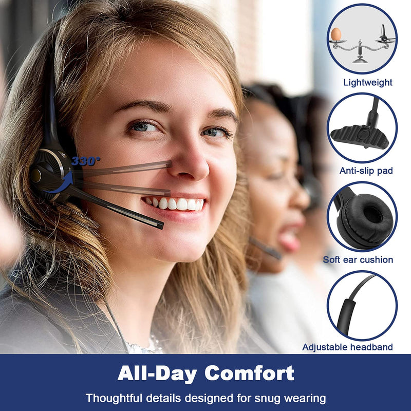 [Australia - AusPower] - Trucker Bluetooth Headset with Microphone Noise Cancelling, V5.0 Wireless Headset with Charging Base 17 Hrs Talk Time Trucker Headset for Home Office Call Center Skype Truck Drive 