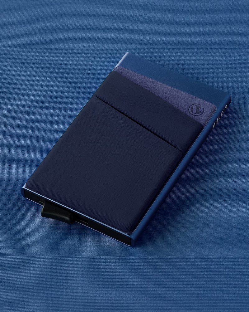 [Australia - AusPower] - VULKIT Card Holder with Money Pocket Pop Up Wallet RFID Blocking Slim Metal Bank Card Case Holds 5 Cards and Notes(Navy) Navy 