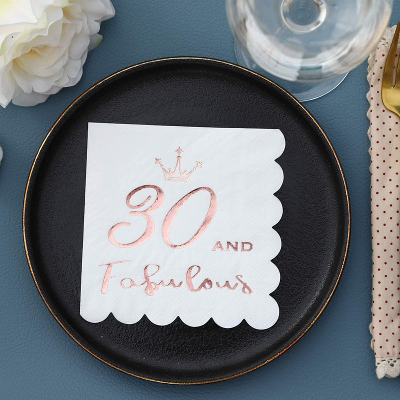 [Australia - AusPower] - 30 and Fabulous Cocktail Napkins Rose Gold - Happy 30th Birthday Decorations, Folded 5x5 Inches Disposable Party Napkins, 3-Ply Paper Beverage Napkins 30th Birthday Napkins Wedding Anniversary (50PK) 30 and Fabulous 