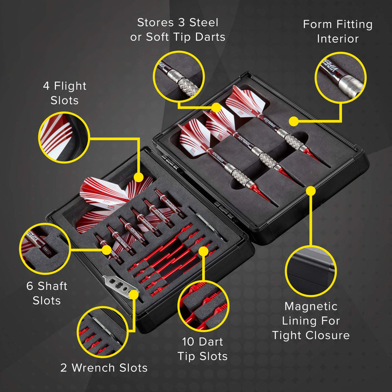 [Australia - AusPower] - Casemaster Sinister Magnetic Aluminum Dart Case with Precision Cut Space to Hold 3 Steel Tip or Soft Tip Darts and Extra Flights, Shafts and Tips, Magnetic Latch Keeps Case Closed Tight 