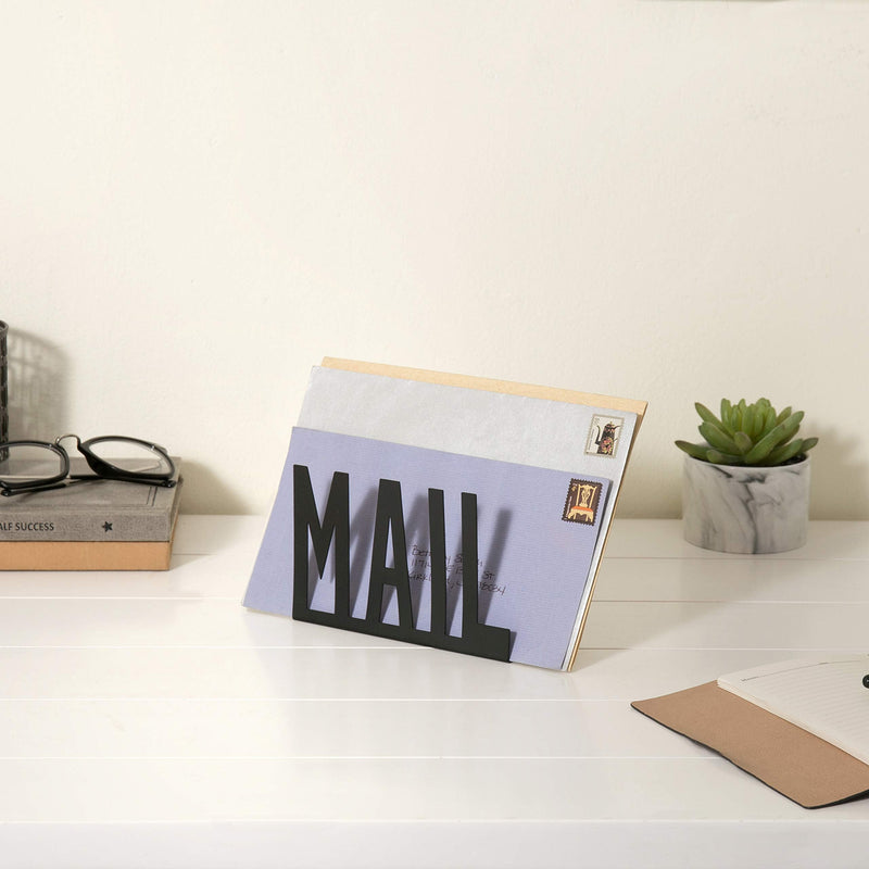[Australia - AusPower] - MyGift Modern Black Metal Mail Holder Countertop Organizer with Cutout Mail Lettering Design, Office Desktop Envelope and Document Storage Rack 
