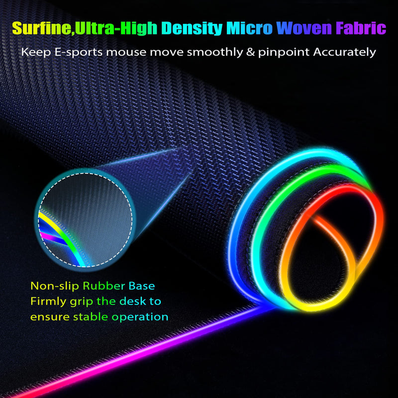 [Australia - AusPower] - Gimars RGB Gaming Mouse Pad with 4 USB Hubs, 15 LED Light Modes Mouse Pad, Extra Large，Non-Slip Rubber Base, Waterproof Desk Pad for Desk Laptop Computer, PC Games, Office Black-RGB+Usb Port 