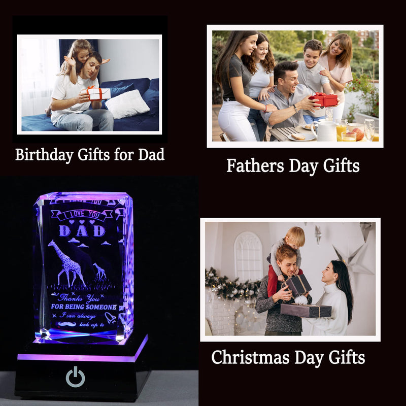 [Australia - AusPower] - Father Day Gifts for Dad from Daughter Son, 3D Crystal Laser Engraved Giraffe Statue Birthday Gifts for Dad Who Wants Nothing, Personalized Best Dad Ever Gifts Funny New Bonus Dad Gifts DAD GIFTS Giraffe with LED Base 