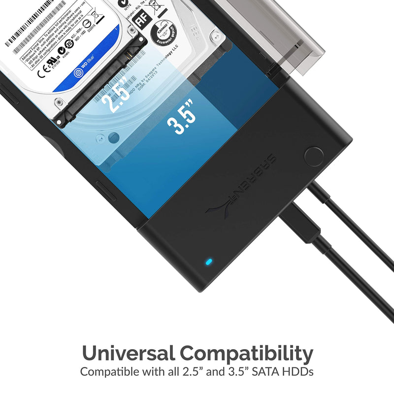 [Australia - AusPower] - SABRENT USB 3.0 to SATA External Hard Drive Lay-Flat Docking Station with Built-in Cooling Fan for 2.5 or 3.5in HDD, SSD [Support UASP and 20TB] (EC-DFFN) 