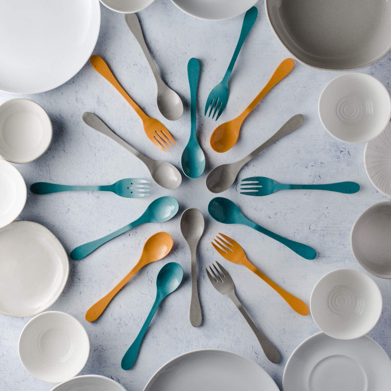 [Australia - AusPower] - Knork Eco Astrik Plant Based Travel Set, 6 Piece Utensil (3 eco Forks, 3 eco Spoons), Blue, Orange, Gray 6 Piece Utensil Set (3 eco forks, 3 eco spoons) 
