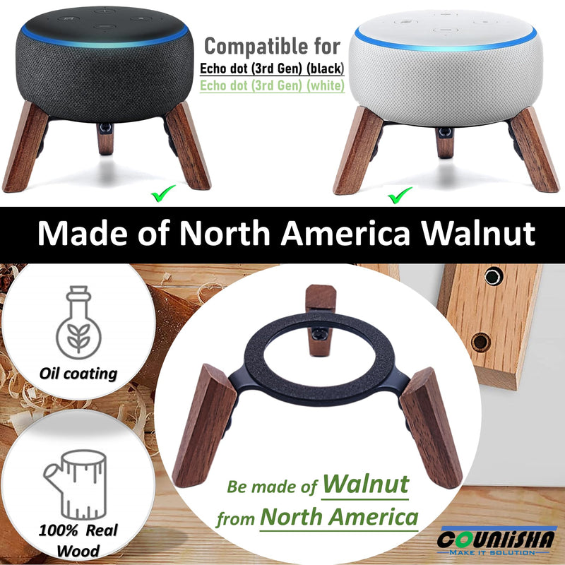 [Australia - AusPower] - Real Wood Stand for Echo dots 3rd Gen Smart Speaker (2018),Tripod Accessories Protect Alexa Speaker for Better Sound,Secure Stable Sturdy Wooden Mount Holder for E cho dot 3rd (Walnut) 