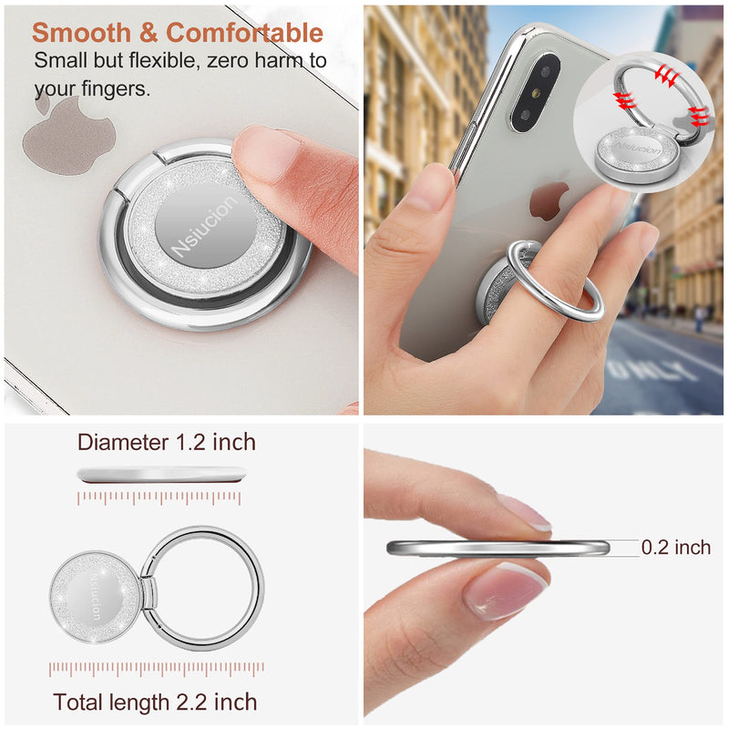 [Australia - AusPower] - Nsiucion Cell Phone Ring Stand Holder Finger Kickstand, Bling 360 Degree Rotation Metal Phone Ring Grip Holder for Magnetic Car Mount Compatible with All Smartphone (Silver) Silver 
