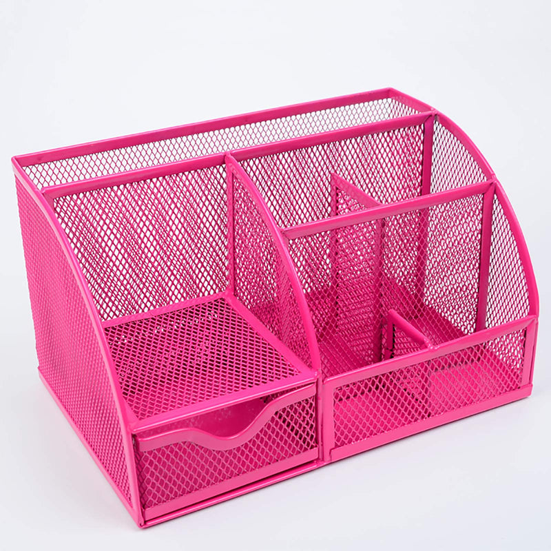 [Australia - AusPower] - VANRA Office Supply Caddy Mesh Desk Organizer School Supply Holder 6 Compartments with Drawer (Pink) Pink 