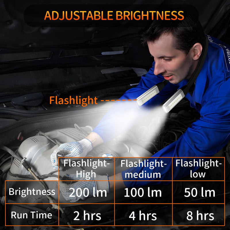[Australia - AusPower] - YiaMia Detachable Neck Light Rechargeable, LED Work Light with Magnetic Base, Hands Free Mechanic Light, Flexible Around Neck Flashlight for Car Repairing/Inspection/Camping Black Gray 