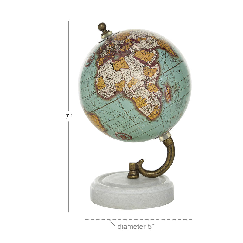 [Australia - AusPower] - Deco 79 Modern Metal Marble Globe Wood MBL 5" W, 7" H-94444, 5" x 7", Aqua 