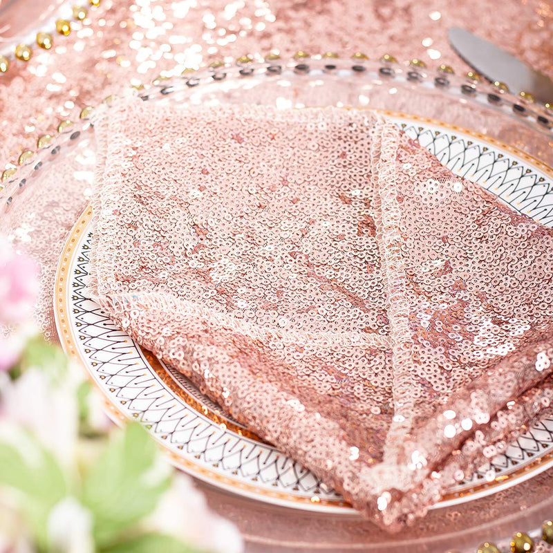 [Australia - AusPower] - Set of 12 Rose Gold Sequin Napkins, 30cm x 30cm Dinner Cloth Napkins, Glitter Table Napkins for Wedding Party Reception Events Kitchen Home Thanksgiving and Christmas Decoration 