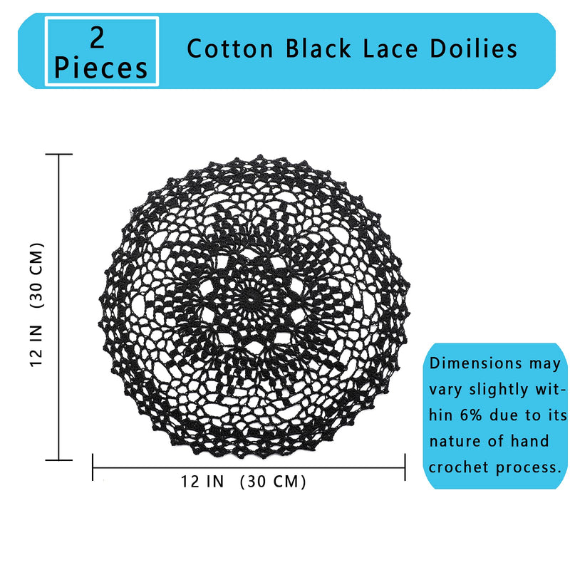 [Australia - AusPower] - Qxzvzem 2 Pieces 12 Inch Halloween Doilies Crochet for Dressers and End Tables Crafts Disposable Small Valentines Doilies Cloth Lace Placemats Coasters Black Cotton Round Tablecloth 
