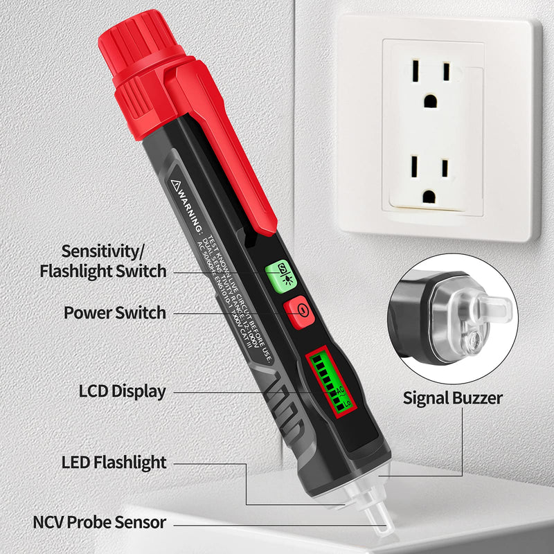 [Australia - AusPower] - AVID POWER Voltage Tester, Non Contact Voltage Tester Dual Range AC 12V-1000V/48V-1000V, Electric Tester Pen with LCD Display, Buzzer Alarm&Live/Null Wire Judgment, Flashlight 