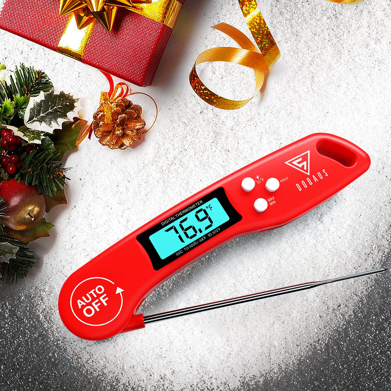 [Australia - AusPower] - DOQAUS Digital Meat Thermometer, Instant Read Food Thermometer for Cooking, Kitchen Thermometer Probe with Backlit & Reversible Display, Cooking Thermometer Temperature for Turkey Grill BBQ Candy Light Red 