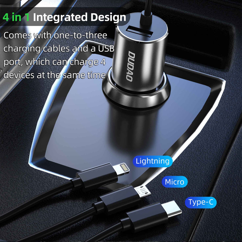 [Australia - AusPower] - DUDAO Car Charger Adapter Lighter USB Fast Charger,Apple/Android/Type-C 3 in 1 Telescopic Cable Cell Phone Chargers & Power Adapters 