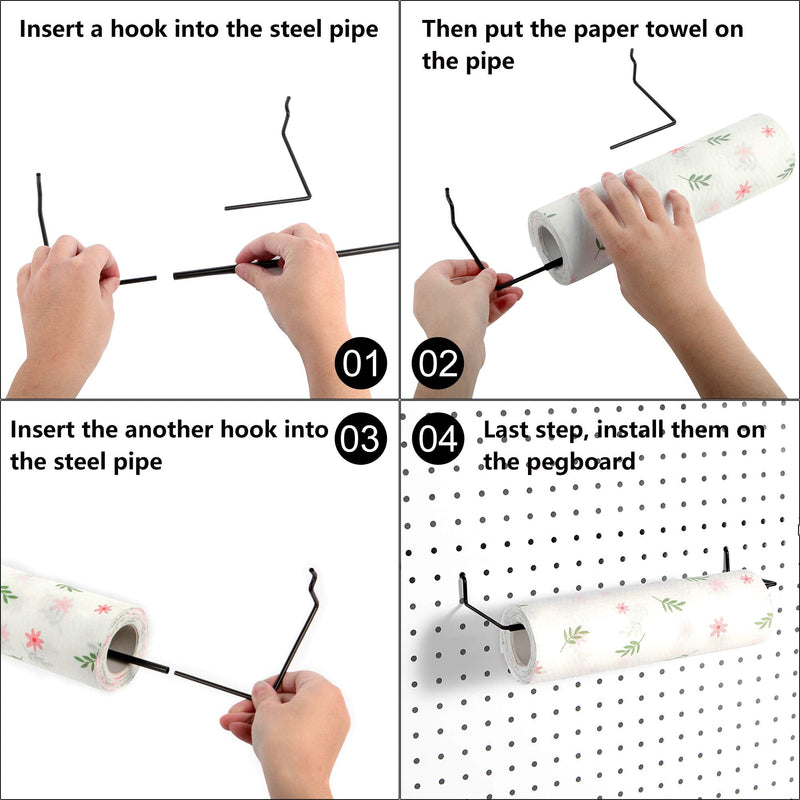 [Australia - AusPower] - Paper Towel Holder for Pegboard, Extendable, Fit Any Standard Pegboard, 4 Packs, Black 
