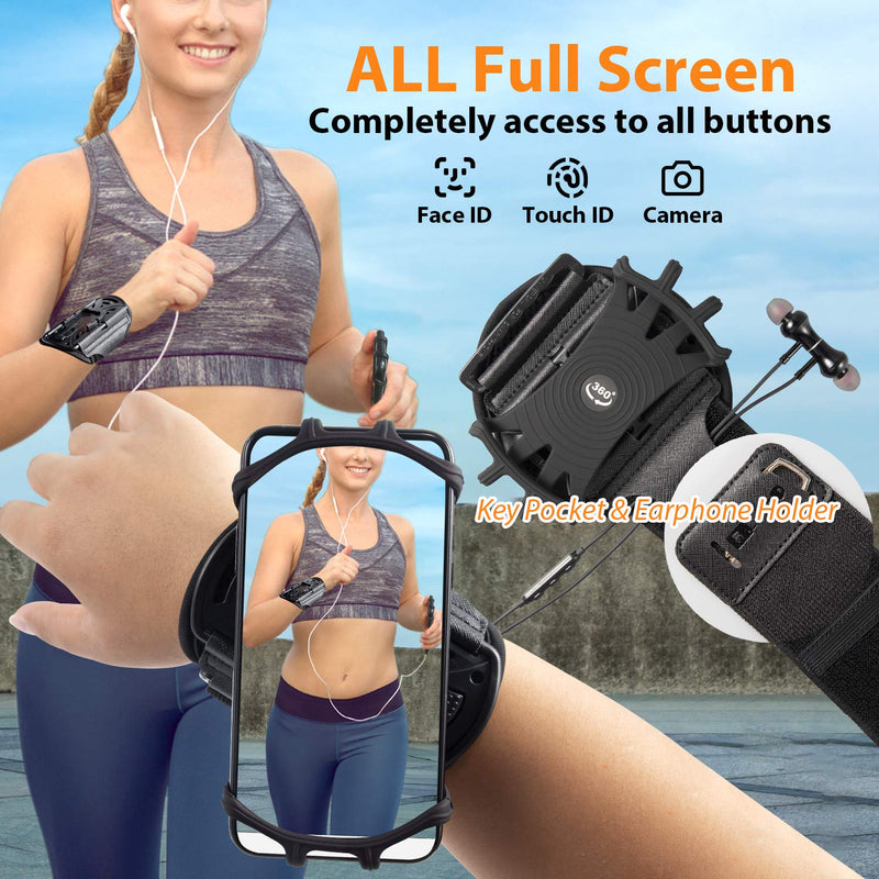 [Australia - AusPower] - HLOMOM Wristband Phone Holder for Running, 360°Rotation & Detachable Sports Armband with Key Holder for iPhone 12/11/Pro/Pro Max/XS/XR/X/8/7/6/Plus, Samsung Galaxy, Fits 4''-6.5''Phone S (Arm-circumference: 14-28cm) 