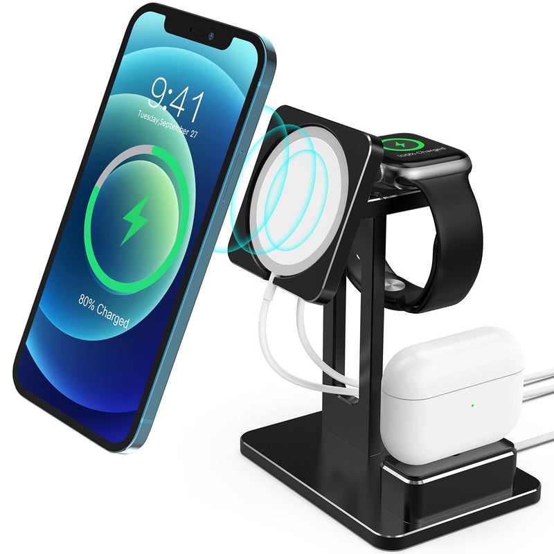 [Australia - AusPower] - 3 in 1 Aluminum Charging Stand for MagSafe Charger,Phone Charger Stand Holder Dock Cradle Compatible with iPhone 13/12/Pro/Pro Max/Mini,Apple Watch 7/6/5/4/3/2 and Airpods Pro(Magsafe Not Included) 