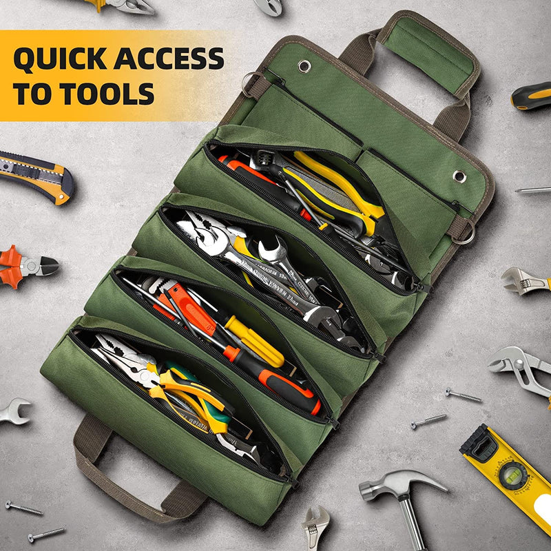 [Australia - AusPower] - Tool Roll Up Bag, UUP Tool Roll Organizer, Heavy Duty Tool Bag for Men and Women, Compact & Portable Roll Up Tool Bag with 2 Detachable Small Tool Pouch, Tool Storage Kit for Mechanic & Electrician, Father Day Gifts for Dad Tool Roll Bag 