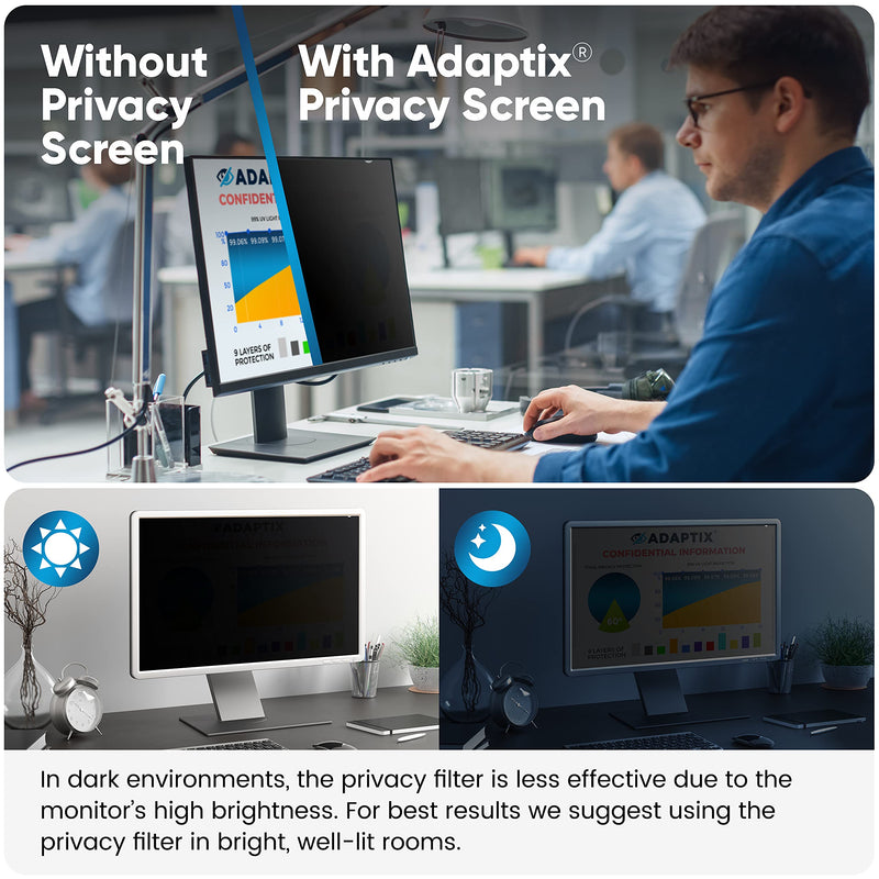 [Australia - AusPower] - Adaptix Monitor Privacy Screen 23” – Info Protection for Desktop Computer Security – Anti-Glare, Anti-Scratch, Blocks 96% UV – Matte or Gloss Finish Privacy Filter Protector – 16:9 (APF23.0W9) 23" WIDESCREEN (16:9) Black (1-Pack) 