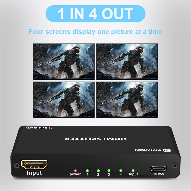 [Australia - AusPower] - HDMI Splitter with HD HDMI Cable, 4K HDMI Splitter 1 in 4 Out for Full HD 4K@30HZ 1080P 3D Splitter (1 HDMI Source to 4 HDMI Displays) 1x4 