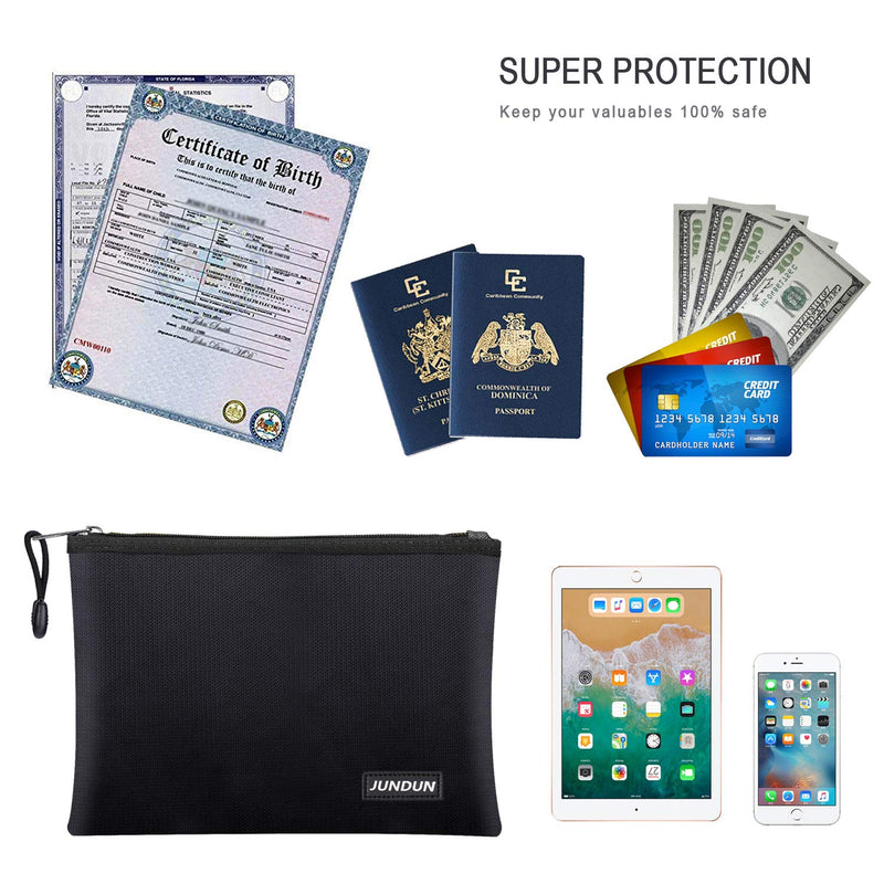 [Australia - AusPower] - JUNDUN Fireproof Document Bags,13.4”x 9.4”Waterproof and Fireproof Money Bag,Fireproof Safe Storage Pouch with Zipper for A4 Document Holder,File,Cash and Tablet 