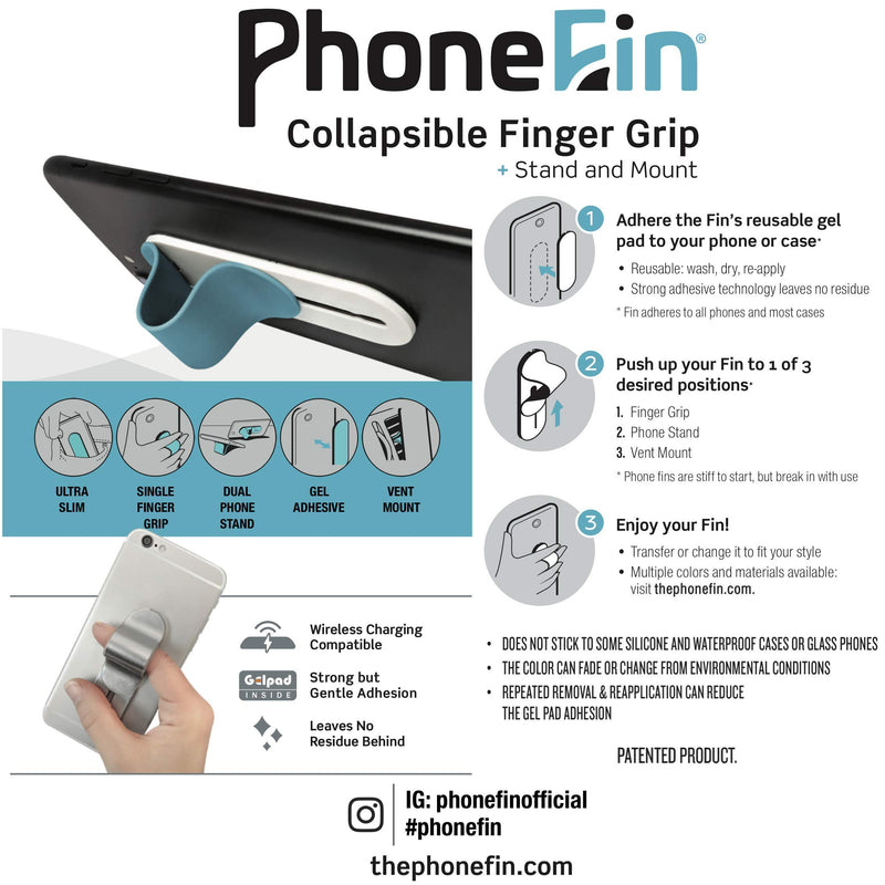 [Australia - AusPower] - The PhoneFin: Collapsible Finger Grip, Stand, and Mount for Smartphone - Leather (Black) Black 