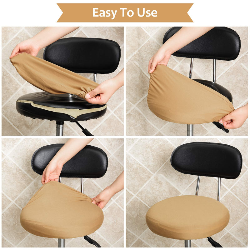 [Australia - AusPower] - Round Bar Stool Seat Covers Washable Stool Cushion Slipcover Elastic Bar Chair Covers for 14-17 Inch Chair (Camel Color,4 Pieces) Camel Color 4 