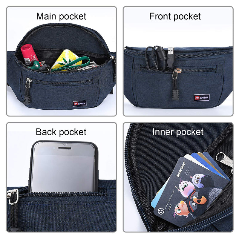 [Australia - AusPower] - 2 Packs Fanny Packs for Men and Women, Waterproof Sports Waist Pack Bag Hip Bum Bag for Travel Hiking Running (Black + Blue) Black + Blue 