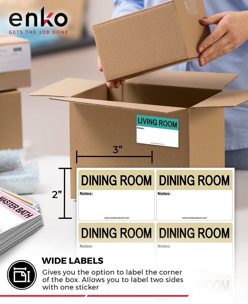 [Australia - AusPower] - enKo - 2 x 3 Inch Extra Large Home Moving Packing Labels Stickers for Box - Color Coded for Boxes, Packing Box Fragile Stickers (800 Labels, 4 Bedroom House) 2" X 3" 80 Sheets, 800 Labels 